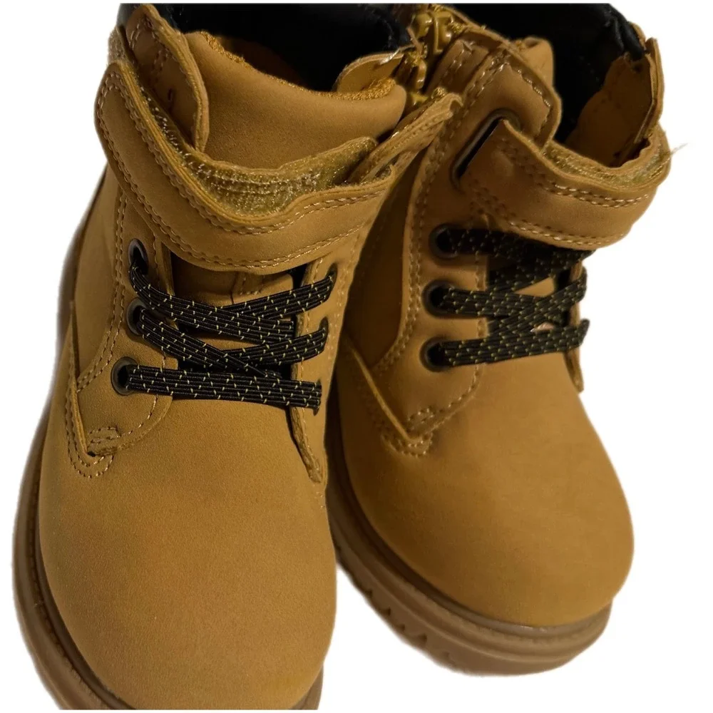 Wonder Nation Kids Tan Work Boots Memory Foam Side Zip WM67754-423 Size 8